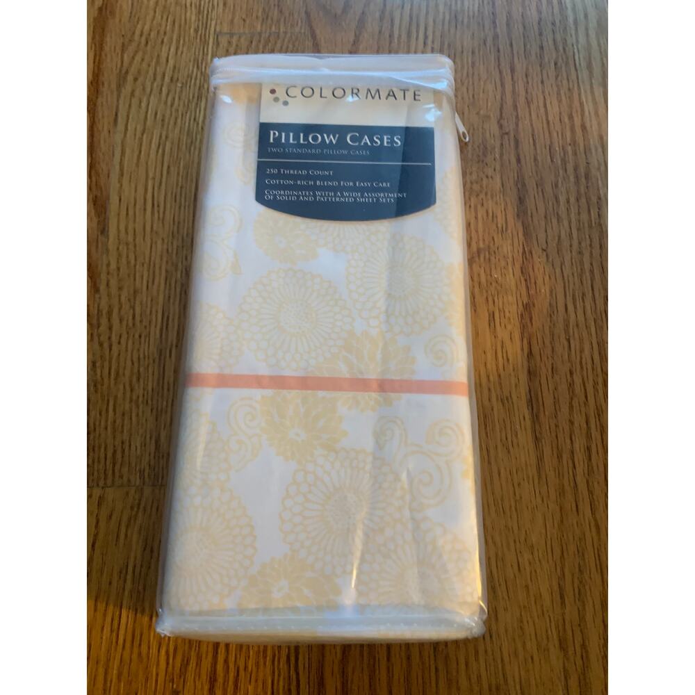 SEARS COLORMATE 2 Standard Pillowcases 250 Thread Ct Yellow Floral Cotton Blend